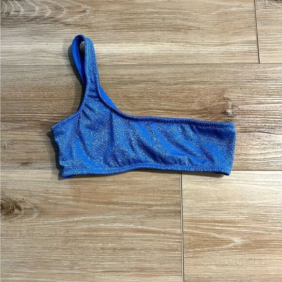 TRIANGL Blue One-Shoulder Glitter Swim Top Size XXS - Picture 1 of 4